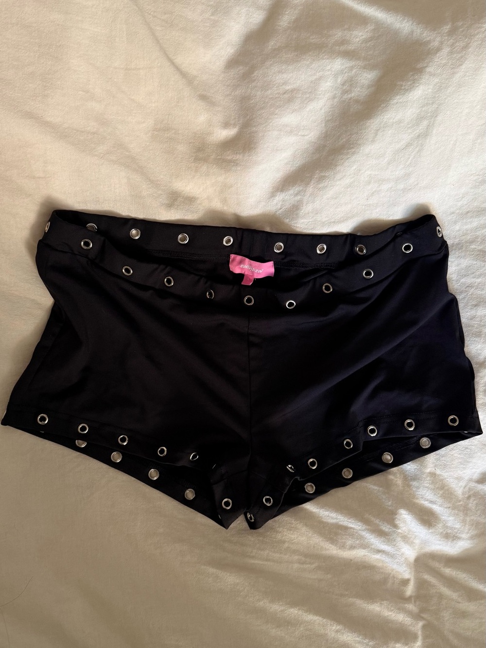 Edikted Black Grommet-Trim Micro Shorts